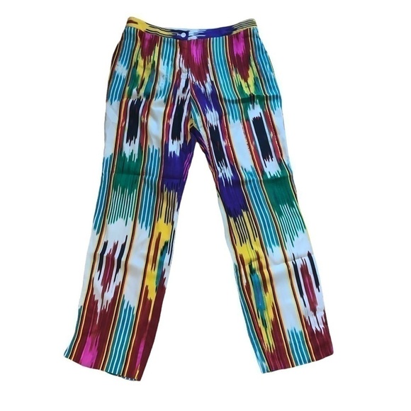 Etro Ikat-Print Ankle Pants, Pink/Multi Color Size 6 - Picture 10 of 13